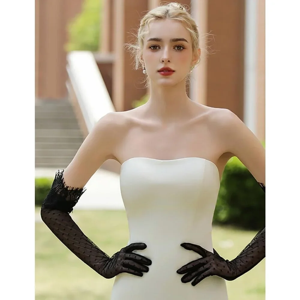 Women's Black Evening Long Lace Gothic Gloves Bridal Party Prom Costume